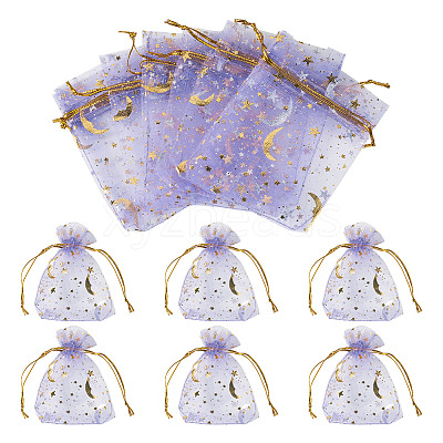 30Pcs Gold Stamping Moon Star Organza Drawstring Gift Bags ABAG-TA0002-21H-1