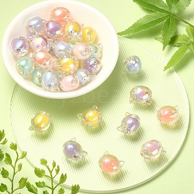 60Pcs 6 Colors UV Plating Rainbow Iridescent Acrylic Beads OACR-CJ0001-36-1