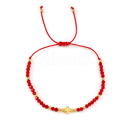Adjustable Brass & Glass Braided Bead Bracelets for Women WG4426-3-1