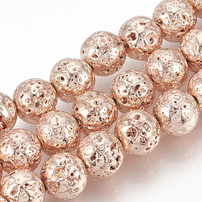 Electroplated Natural Lava Rock Beads Strands X-G-T061-55C-6mm-1