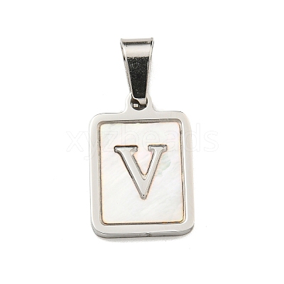304 Stainless Steel Pave Natural White Shell Pendants STAS-S130-03P-V-1