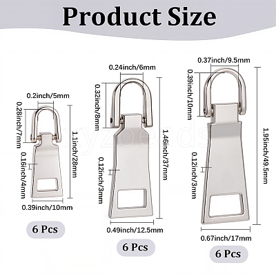 18Pcs 3 Styles Alloy Zipper Pull Tabs FIND-CY0001-83P-1