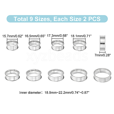 18Pcs 9 Size 201 Stainless Steel Grooved Finger Ring Settings STAS-UN0049-69P-1