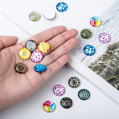 Mosaic Printed Glass Half Round/Dome Cabochons GGLA-N004-16mm-G-1