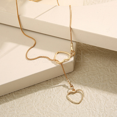 Double Hollow Heart Alloy Lariat Necklaces for Women FS-WG9B5F3-02-1