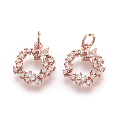 Brass Micro Pave Cubic Zirconia Charms KK-F774-09RG-NR-1