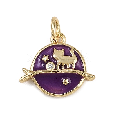 Brass Enamel Planet and Cat Shape Charms KK-B150-22G-1