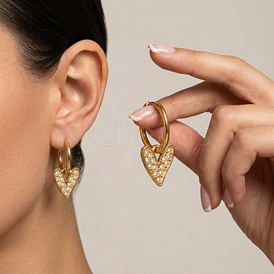 304 Stainless Steel Rhinestone Hoop Dangle Earrings for Women BD6871-1
