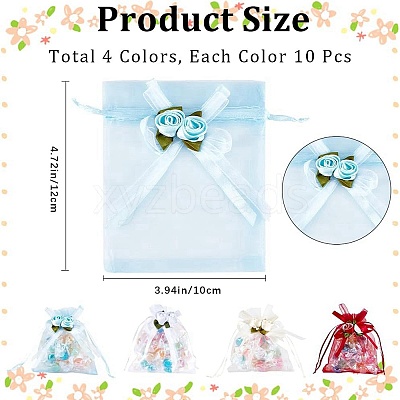 40Pcs 4 Colors 3D Flower Organza Drawstring Bags OP-BBC0001-06C-1