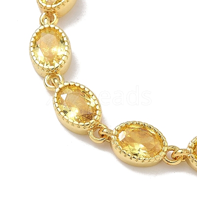 Oval Brass Pave Cubic Zirconia Link Chain Bracelets for Women BJEW-P385-02G-06-1