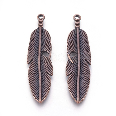 Tibetan Style Alloy Feather Big Pendants TIBEP-A12720-R-NR-1