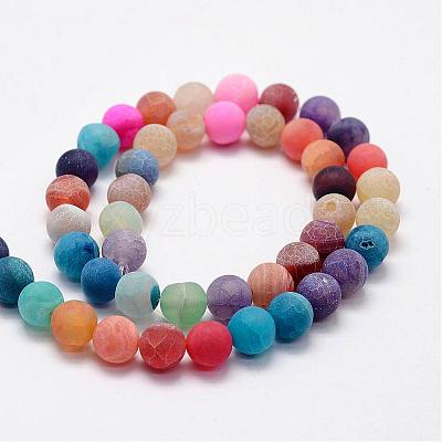 Frosted Natural Weathered Agate Beads Strands G-F367-8mm-08-1