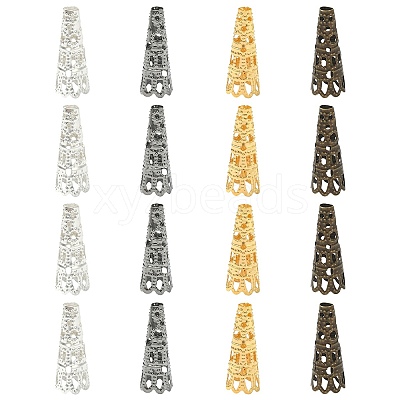 100Pcs 4 Colors Iron Filigree Bead Cones IFIN-YW0003-17-1