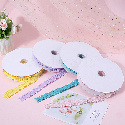 20 Yards Ruffled Polyester Elastic Lace Trim EW-WH0018-01B-1