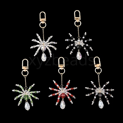 Halloween Spider Glass & 304 Stainless Steel Pendant Decorations HJEW-JM05040-1