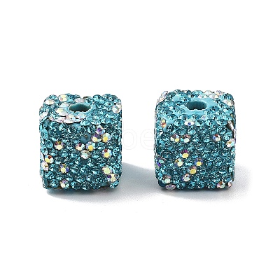 Cube Shape Polymer Clay Rhinestone Beads CLAY-NH0001-08C-1