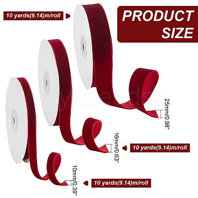 3 Rolls 3 Styles Single Face Velvet Ribbon OCOR-PH0002-87B-1