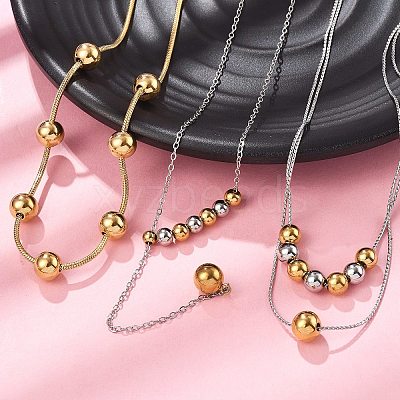 304 Stainless Steel Round Beaded Cable Chain Necklaces NJEW-D319-02A-GP-1