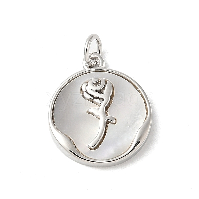 Brass Pave Natural White Shell Pendants KK-S522-13P-1