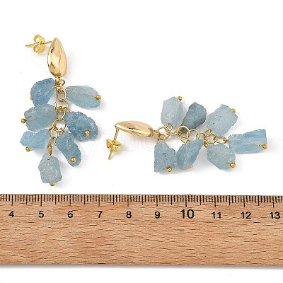 Brass with Raw Rough Natural Aquamarine Beads Stud Dangle Earrings EJEW-JE07474-01-1