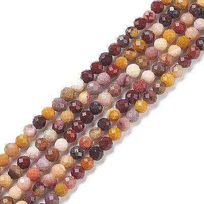 Natural Mookaite Faceted Round Beads Strands G-A129-3mm-19-1-1