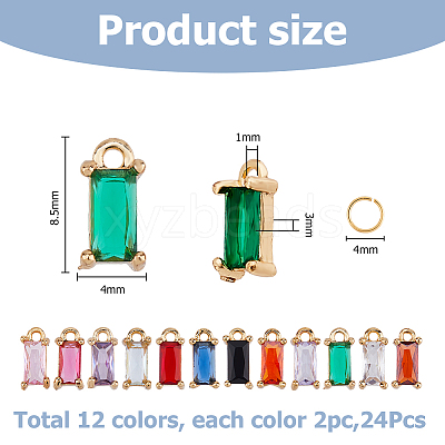 24Pcs 12 Colors Brass Cubic Zirconia Charms FIND-HS0001-13-1