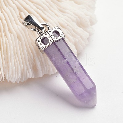 Bullet Brass Gemstone Pointed Pendants G-F218-10G-1