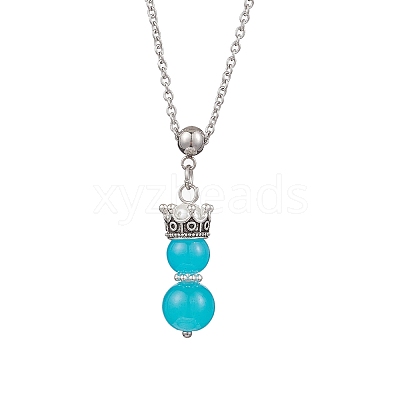Handmade Glass Beaded Prince with Crown Pendant 304 Stainless Steel Cable Necklaces for Women NJEW-JN05447-03-1