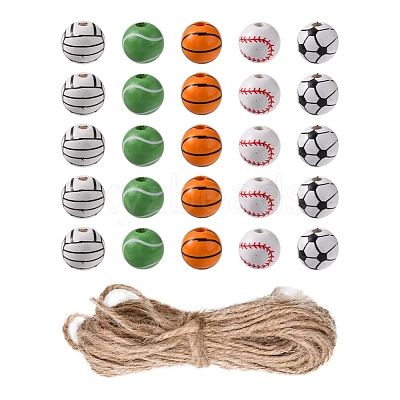 50Pcs 5 Styles Printed Natural Wood European Beads WOOD-YW0001-06-1