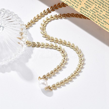 White Plastic Pearl Round Bead Pendant Necklaces NJEW-P320-24G-1