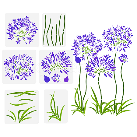 6Pcs 6 Styles Agapanthus Theme PET Hollow Out Drawing Painting Stencils DIY-WH0394-0027-1