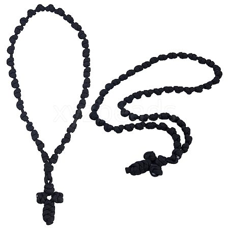 2Pcs 2 Styles Polyester Braided Cord Cross Pendant Prayer Necklaces NJEW-DC0001-18-1