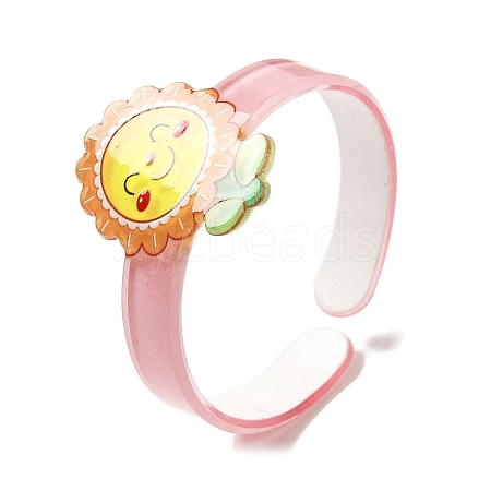 Flower Resin Cuff Bangle for Children BJEW-Q774-01B-1