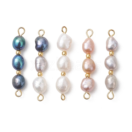 Natural Cultured Freshwater Pearl Potato Beaded Links Connector Charms PALLOY-JF05038-1