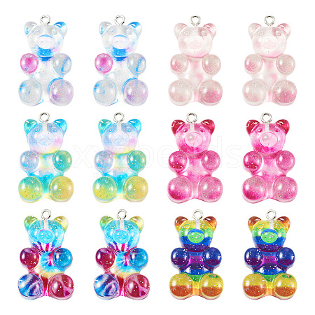 12Pcs 6 Colors Translucent Resin Pendants CRES-TA0001-21-1