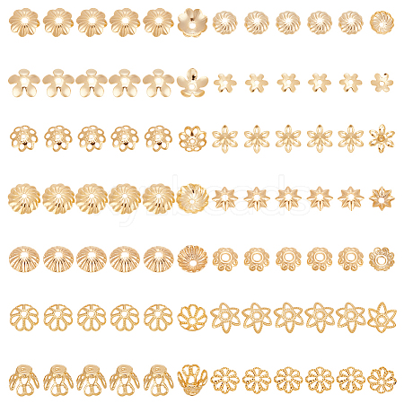 90Pcs 15 Styles Brass Bead Caps KK-PH0012-19B-1