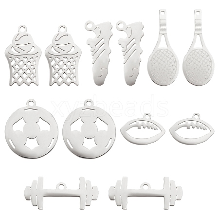 12Pcs 6 Style 201 Stainless Steel Pendants STAS-UN0032-10-1