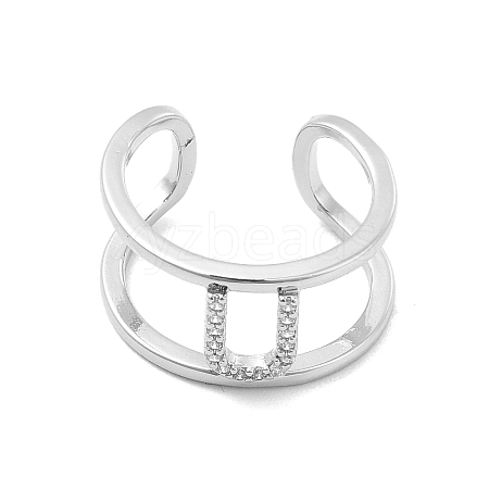 Clear Cubic Zirconia Initial Letter Open Cuff Ring RJEW-A012-01P-U-1