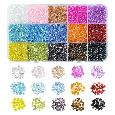 19500Pcs 15 Colors Transparent Colours Rainbow Glass Round Bugle Beads GLAA-CJ0002-31-1