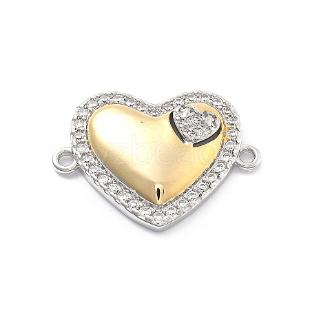 Rack Plating Brass Clear Cubic Zirconia Wing Heart Connector Charms KK-Q017-32G-1