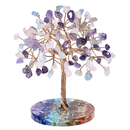 Natural Gemstone Chips Tree of Life Decorations PW-WG52040-08-1