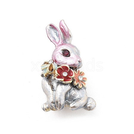 Flower Rabbit Alloy Enamel Pin Brooches JEWB-C037-21G-1