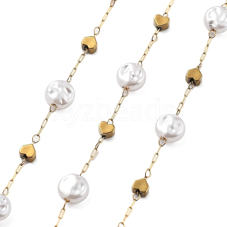 ABS Imitation Pearl & 304 Stainless Steel Beads Link Chains CHS-K021-07G-02-1