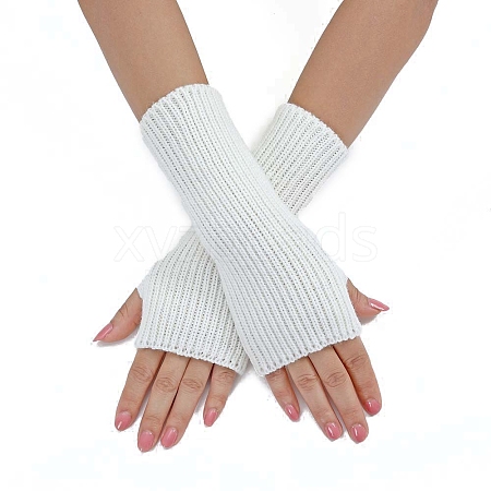 Acrylic Fibers Knitting Long Fingerless Gloves PW-WGAC281-02-1