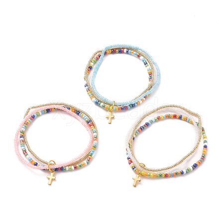 Glass Seed Beads Multi-Strand Bracelets BJEW-JB05627-M-1