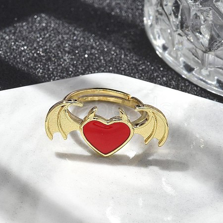 Heart with Wing Enamel Finger Rings RJEW-G337-05G-01-1