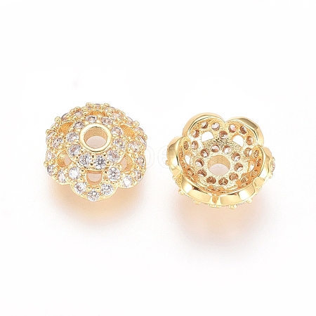 Brass Micro Pave Cubic Zirconia Bead Cap ZIRC-E163-25A-G-1