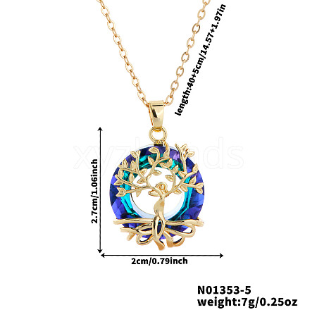 Elegant Brass & Glass Hollow Design Tree Pendant Necklaces WX2591-5-1