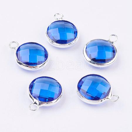 Silver Color Plated Brass Glass Flat Round Charms GLAA-M003-A-05S-1