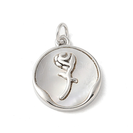Brass Pave Natural White Shell Pendants KK-S522-13P-1